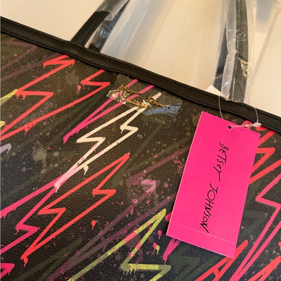 Betsey Johnson Black and Neon Lightning Tote - Picture 2 of 5